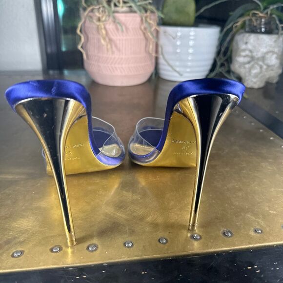 Jessica Rich Stiletto Mules 8 38 Pump Clear Strap Cocktail Formal Chic Navy Blue - Picture 5 of 10